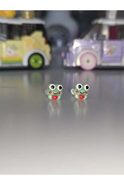 AyShope Sevimli Kurbağa Desenli Silikon Küpe Bir Çift Antialerjik Şeffaf Uçlu Bioplast