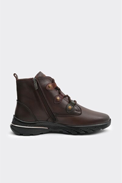 derinet Hakiki Deri Fermuarlı Bağcıklı Kadın Bot