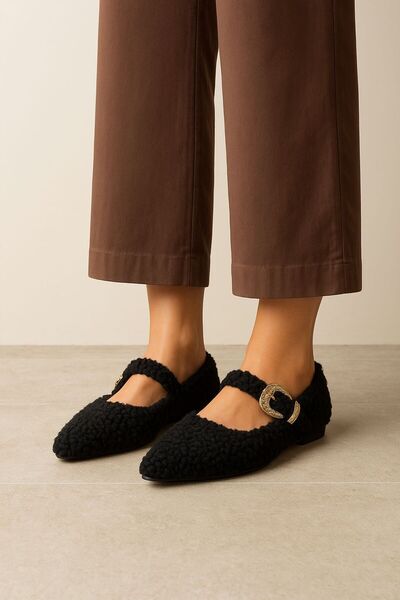 topukludünyası Flmz Buckle Plush Women's Ballet Flats
