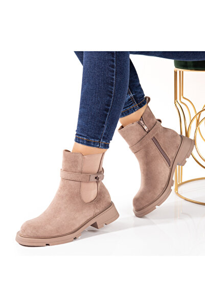 Modlet.ro Ghete de damă din piele întoarsă kaki cu fermoar și inserții elasti...