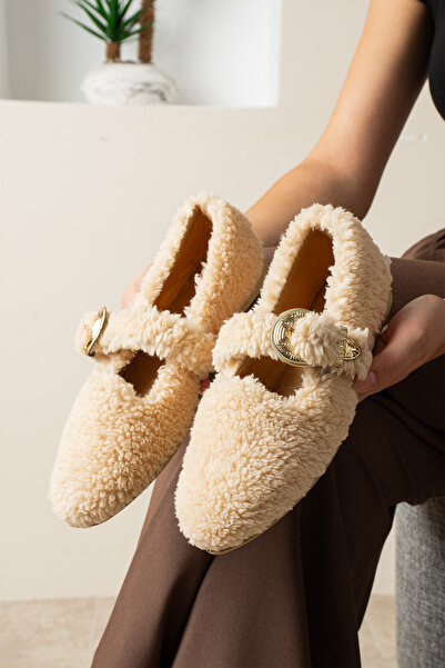 topukludünyası Flmz Buckle Plush Women's Ballet Flats