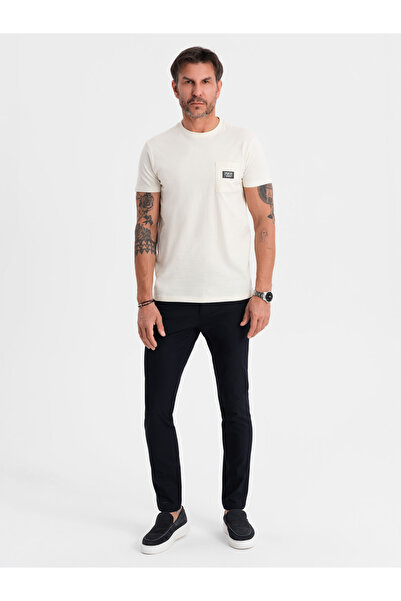 OMBRE Ανδρικό casual μπλουζάκι με τσέπη - κρεμ V8 OM-TSCT-0109 XXL