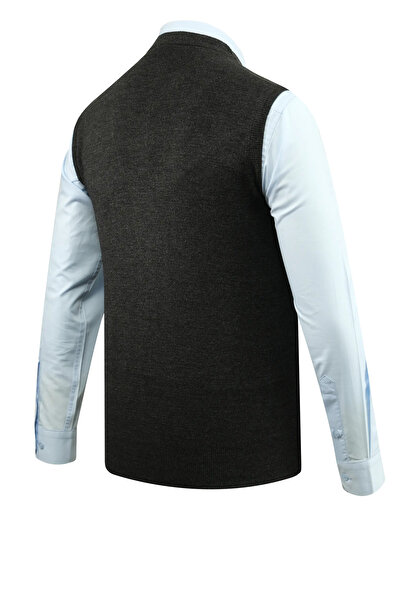 Çizgi Triko Men's Plus Size Buttoned Vest Knitwear with Pockets Steel Knit Classic Fit - 5200lb