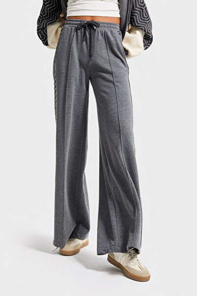 its basic Жіночий сірий колір w5-45 Світшот з капюшоном Полярний спортивний костюм 2-комплектний Комбінований дизайн Тканина