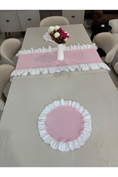 NURGİTA HOME Set de 3 bucăți cu volane Fisto: 2 bucăți de serviciu american S...