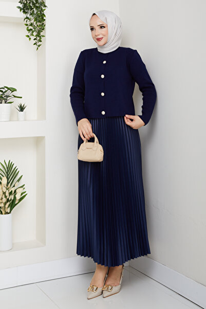 modapark.ist Γυναικείο Σετ Πλεκτό Ζακέτα με Κουμπιά μπροστά και Πλισέ Φούστα