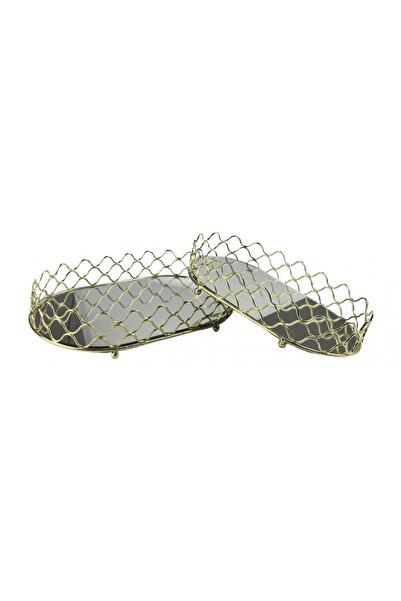 Danube Home Impressions Metal Mirror Cutwork Tray Set of 2 – Elegant Serving & Decorative Trays 30x18 & 35x22 cm