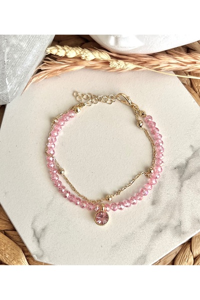HALHALMILL Pembe Kristalli Bileklik