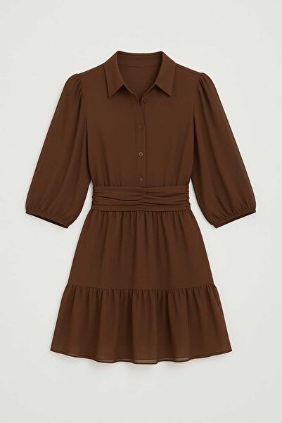 GlamarouX by 3638 Official Store Kahverengi Gömlek Elbise