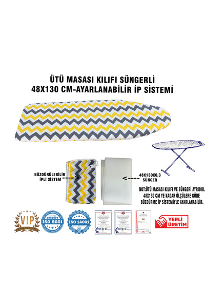 Vip Home Concept Ütü Masası Kılıfı Vip 48x130 Cm-Süngerli Ütü Bezi Ütü Masası...