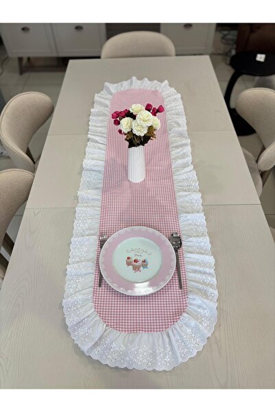 NURGİTA HOME % 100 Pamuk Fisto Fırfırlı Vintage Oval Runner (45X140)