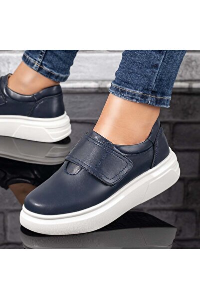 Modlet.ro Women's dark blue casual shoes with hook-and-loop closure made of l...