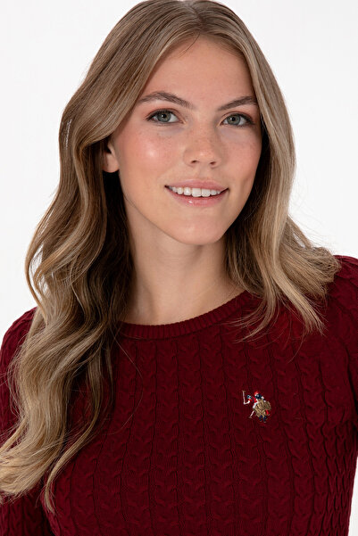 U.S. Polo Assn. Kadın Bordo Bisiklet Yaka Basic Kazak 50307728-VR014