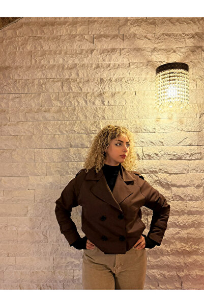 BELİS WEAR KADIN KRUVAZE DÜĞMELİ KISA TRENÇKOT