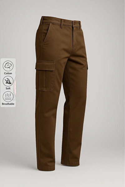 DAMGA JEANS Men's High Waist Cargo Pocket Coffee Baggy Pants