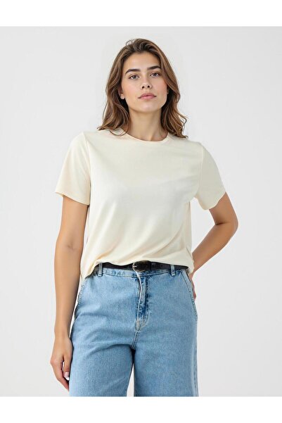 Jimmy Key Ecru Crew Neck Short Sleeve Modal Knitted T-Shirt