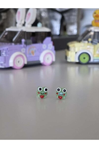 AyShope Sevimli Kurbağa Desenli Silikon Küpe Bir Çift Antialerjik Şeffaf Uçlu Bioplast