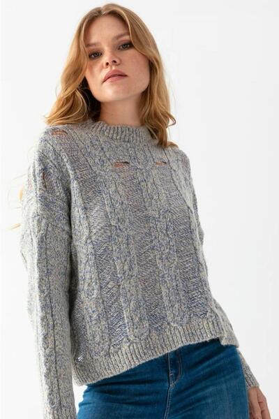 Noi Belis Pulover tricotat cu decolteu rotund cu detalii tricotate AW25KZ0043