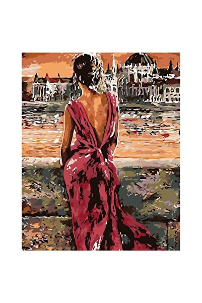 Painting by numbers Set pictura pe numere Lady in red, panza bumbac pe rama l...