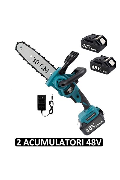 hoffmans Powerful Electric Chainsaw - 30CM Blade, 2 Batteries 48V / 5Ah, 1200W, Battery Chainsaw