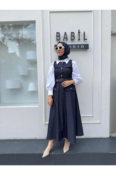 Venöve 26FWELB0002 Düğme Detaylı Kadın Elbise Lacivert