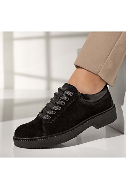 Modlet.ro Γυναικεία μαύρα σουέτ δερμάτινα casual παπούτσια MOD03552