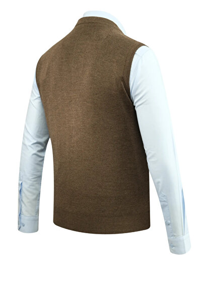 Çizgi Triko Men's Plus Size Buttoned Vest Knitwear with Pockets Steel Knit Classic Fit - 5200lb