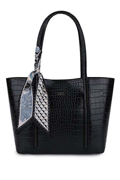 Tamer Tanca Kadın Suni Deri Siyah Kroko Omuz Çanta