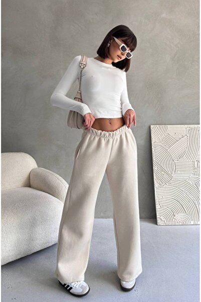 aziso Γυναικείο παντελόνι με 3 κλωστές, φαρδύ κοψίματος