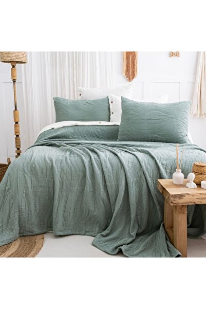 Şaheser Cuvertura bumbac jacquard 240x260cm + 2 fete de perna, Janna Verde