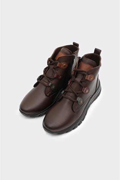 derinet Hakiki Deri Fermuarlı Bağcıklı Kadın Bot