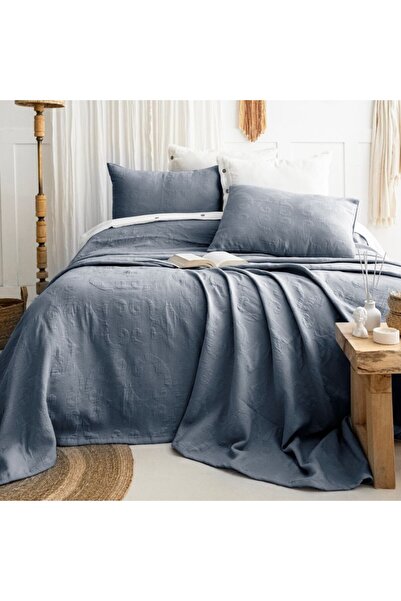 Şaheser Cuvertura bumbac jacquard 240x260cm + 2 fete de perna, Julia albastru