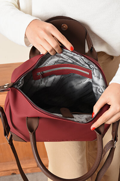 Just Polo Women's Large Size Sports Model Suitcase Size Long Strap Hand & Shoulder Bag Claret Red 1106