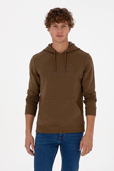 U.S. Polo Assn. Erkek Regular Fit Kapüşonlu Haki Basic Sweatshirt 50315663-VR027