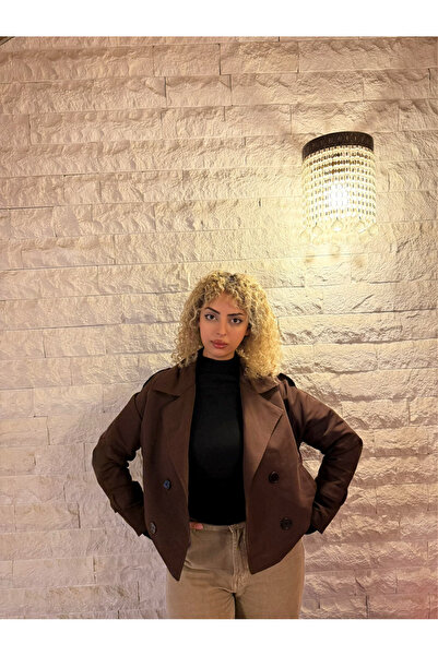 BELİS WEAR KADIN KRUVAZE DÜĞMELİ KISA TRENÇKOT