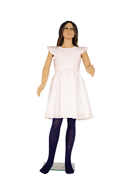 PETRA-ELISA Children's Lycra 40 DEN tights with Ana Maria pattern, Navy blue, 6-9 years