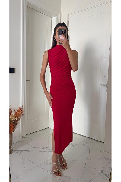 Solie Draped Zero Sleeve Slit Dress