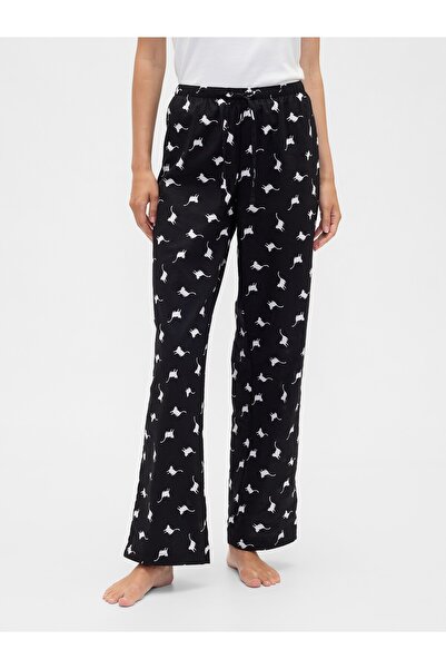 GAP Kadın Siyah Desenli Poplin Pijama Altı