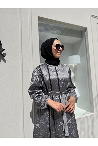 MissWhence 38804 Zipper Detailed Wrinkled Women's Dress Gray