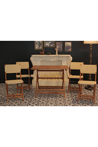 ayzenbi Ahşap Katlanabilir Balkon/ Bahçe/Teras Mutfak Bistro Masa Takımı 4+1 ...