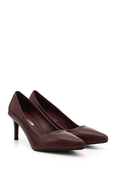 GÖNDERİ(R) Women / Girls Burgundy Platinum Pointed Toe Thin Heeled Genuine Leather Stiletto