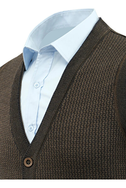 Çizgi Triko Men's Plus Size Buttoned Vest with Pockets Patterned Steel Mesh Classic Fit 5208lb