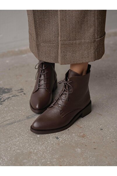ECENİN BUTİĞİ Moli Kahve Hakiki Deri Kadın Bot