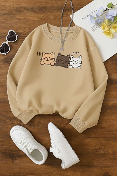 DM DOLCE MORE 3-нишка джърси Hello Cat принт унисекс детска суитшърт