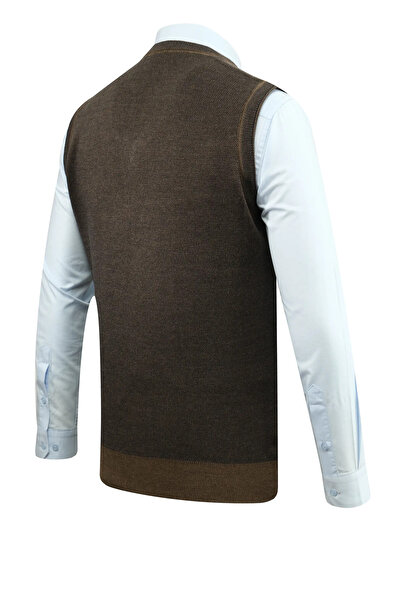 Çizgi Triko Men's Plus Size V-Neck Sweater Patterned Steel Knit Classic Fit - 5208Hb