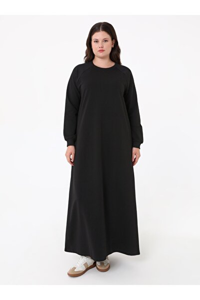 ALİA Bisiklet Yaka Büyük Beden Elbise - Siyah -
