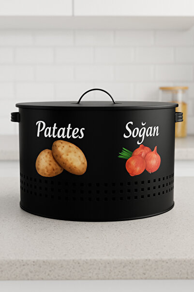 hemlife 2 Bölmeli Metal Kapaklı Tasarım Baskılı Büyük Boy Patates Soğan Sakla...