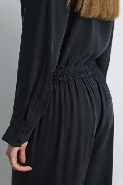 Gusto Anka Koleksiyonu Bol Paça Lyocell Pantolon - Siyah