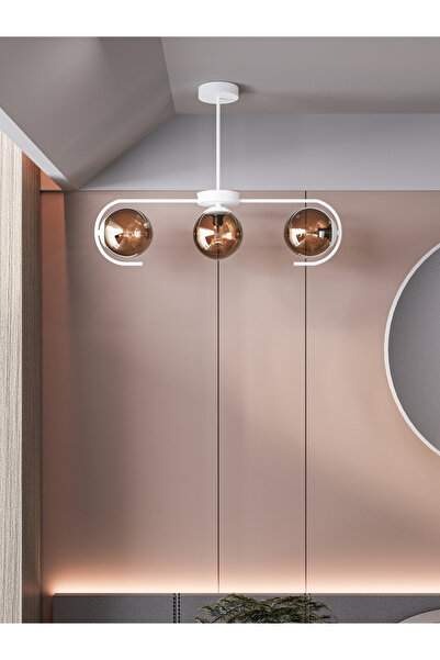 avizade Ayza Modern Beyaz Metal Gövdeli 3’lü Bal Cam Küre Avize | Aydınlatma ...