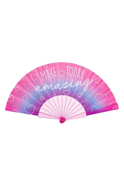 SHOPIENS Shopiens® plastic handle fan with glitter and fuchsia blue material with print Make Today Amazin